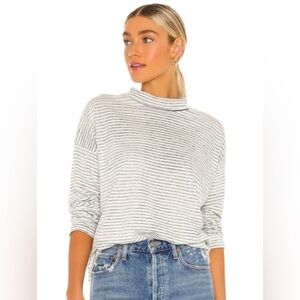 We The Free Grey White Striped Cotton Mock Neck Long Sleeve Top Large